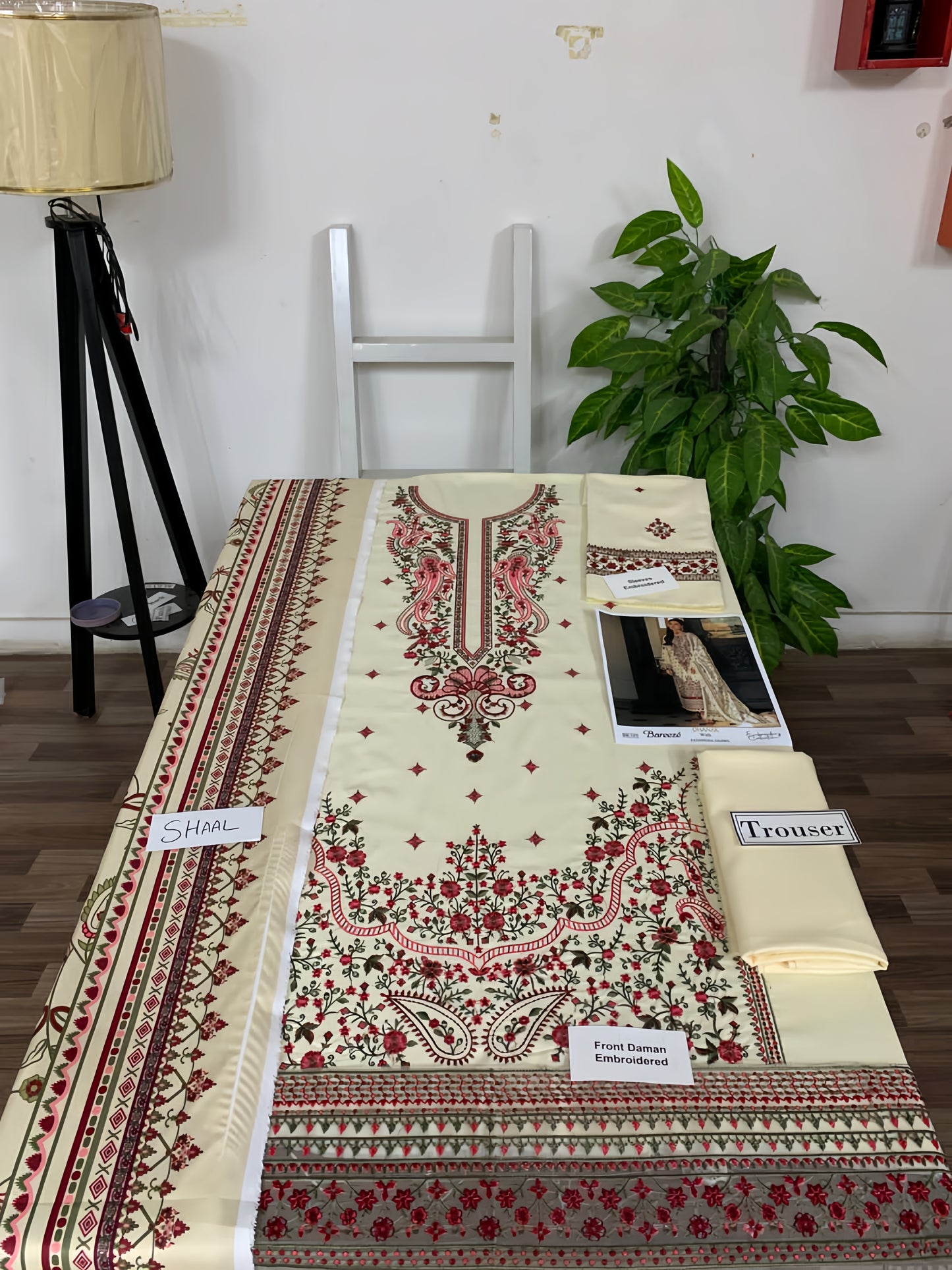Embroider Dhanaked 3-Piece Suit with Pashmina Shawl