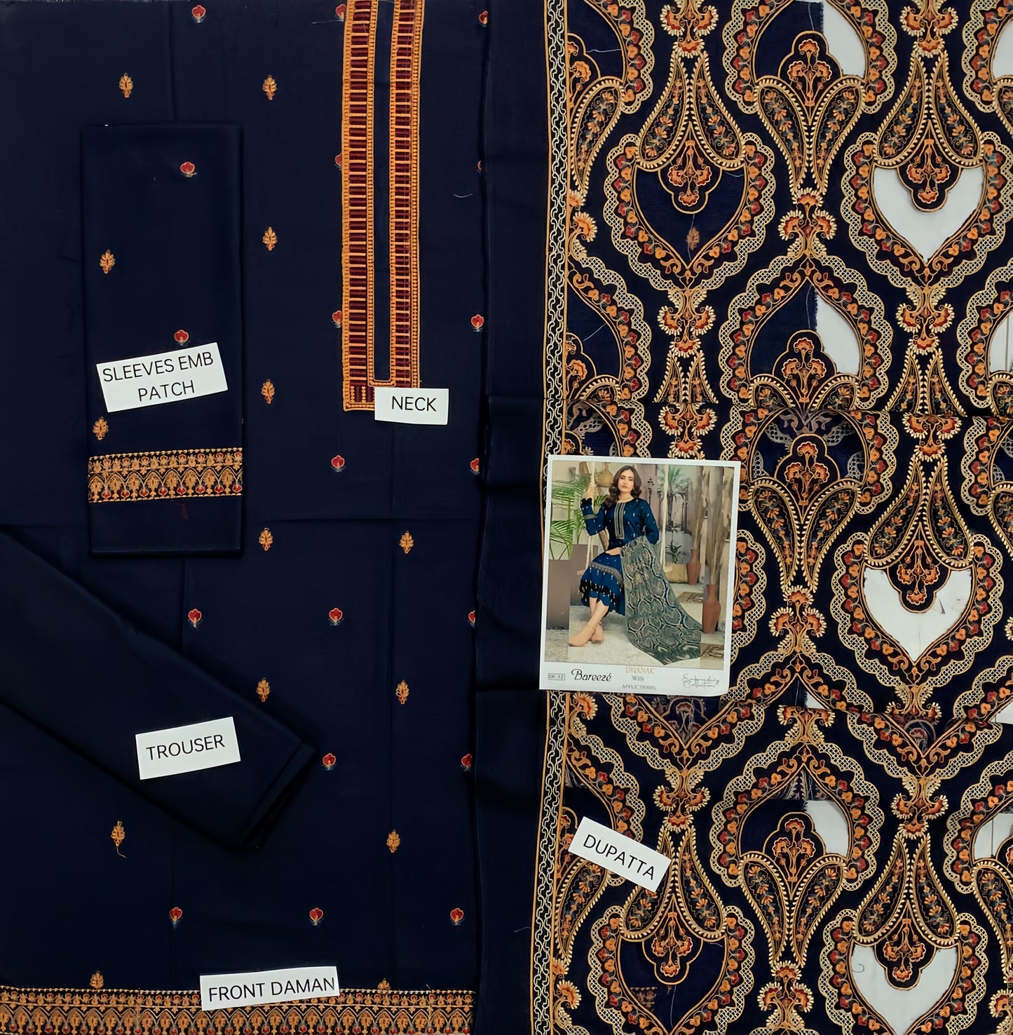 Dhanak Embroidered 3-Piece Suit with Heavy Embroidered Applica Shawl