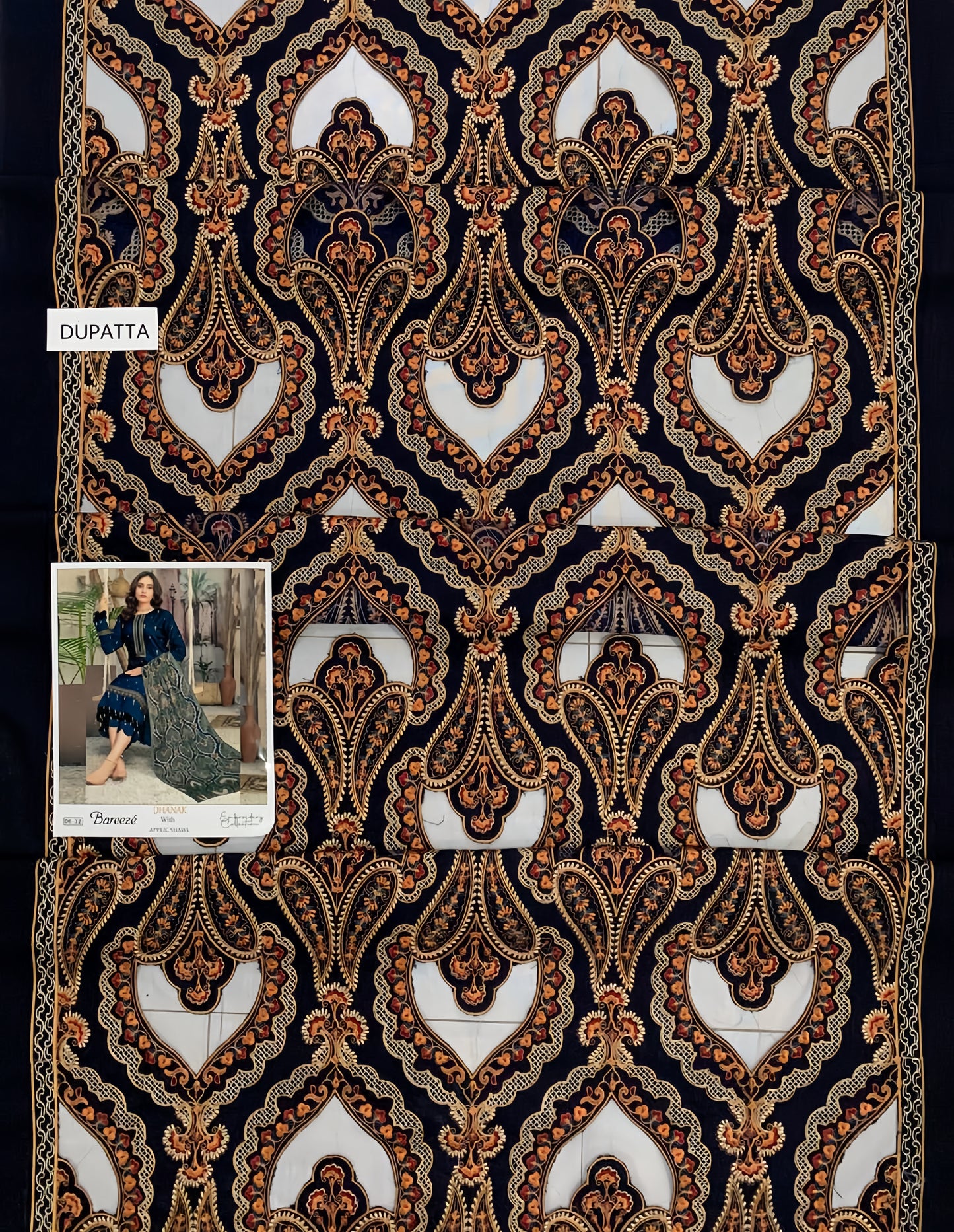 Dhanak Embroidered 3-Piece Suit with Heavy Embroidered Applica Shawl