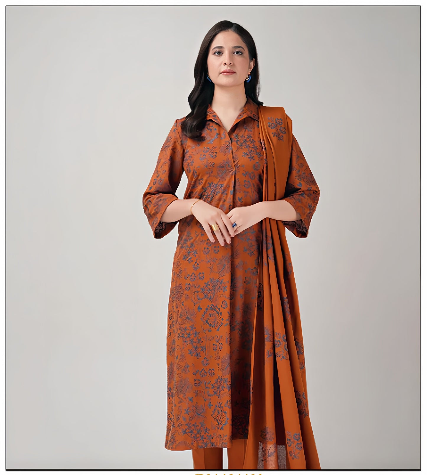 Embroidered Dhanked3-Piece Suit with Pashmina Shawl