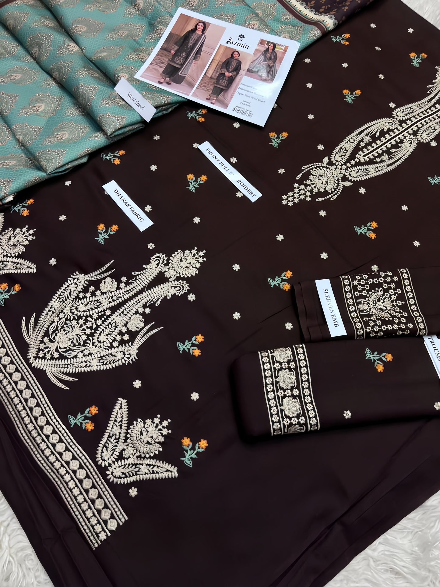 Jazmin Premium Dhanak 3-Piece Suit with Digital Wool Shawl