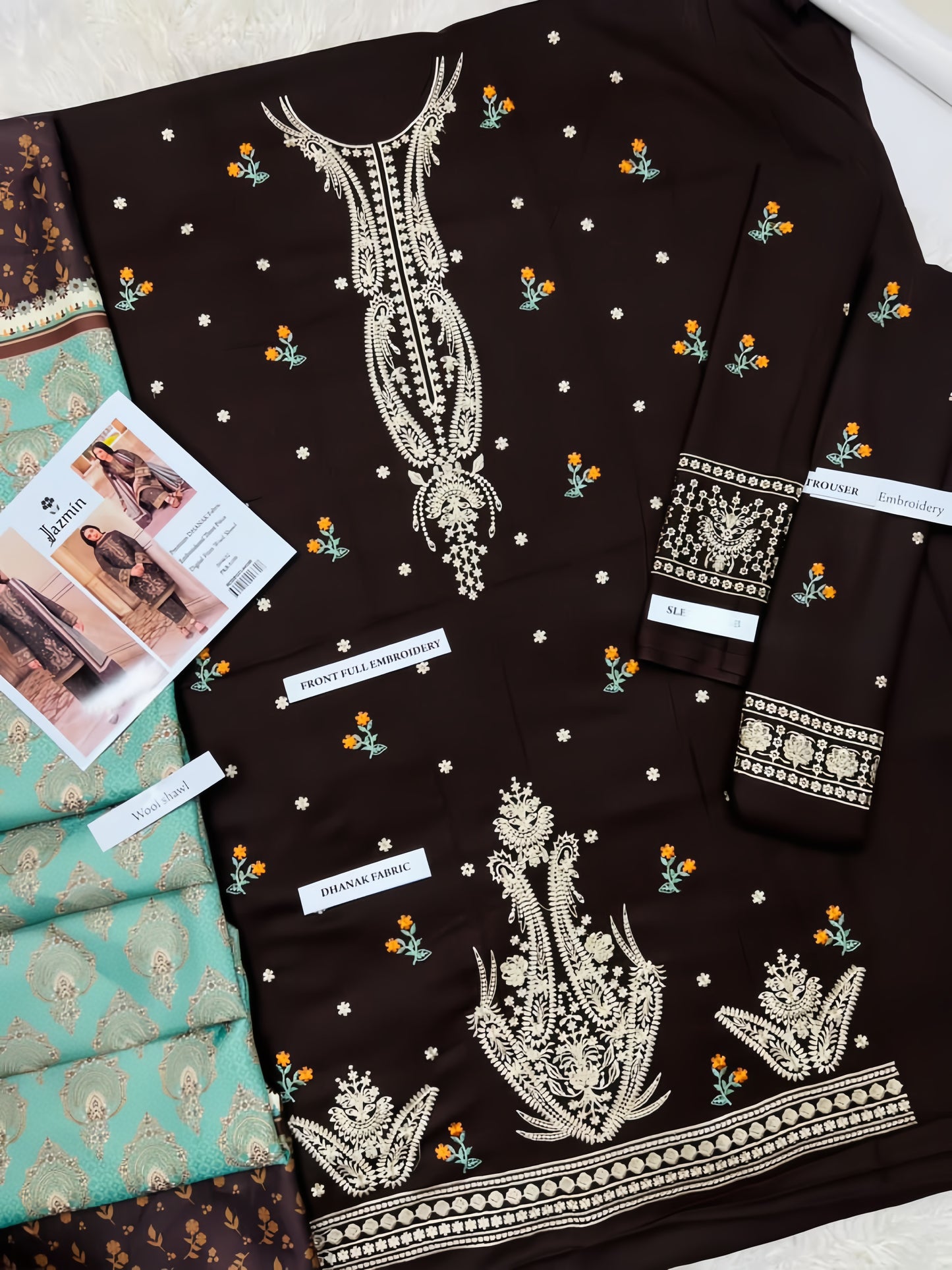 Jazmin Premium Dhanak 3-Piece Suit with Digital Wool Shawl