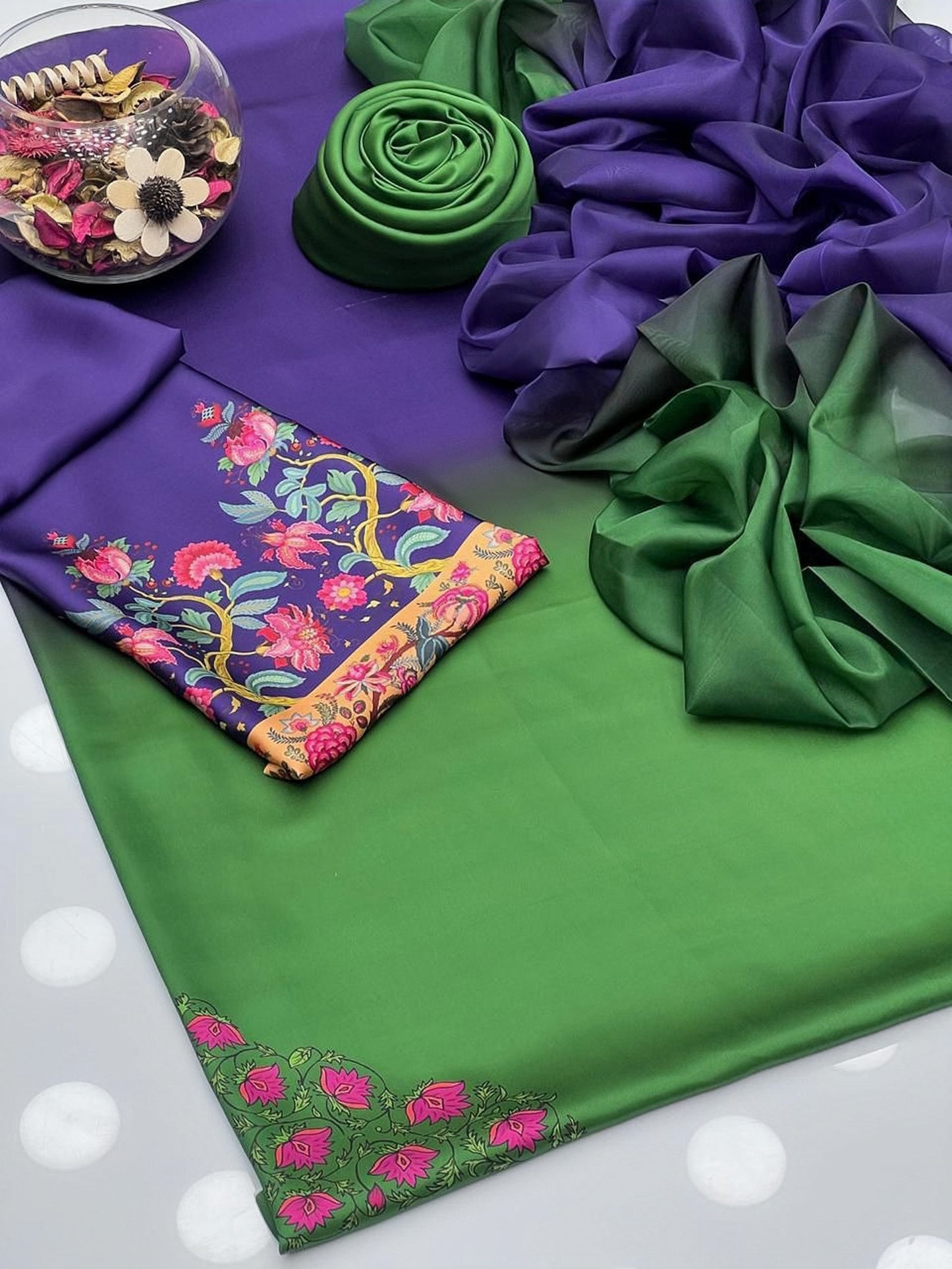 Embroidered Purple & Green 3-Piece Suit