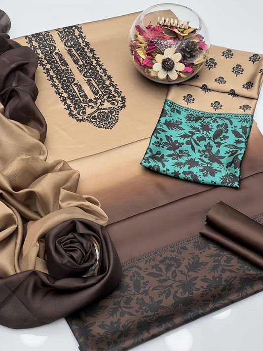 Embroidered Beige & Teal 3-Piece Suit with Elegant Dupatta