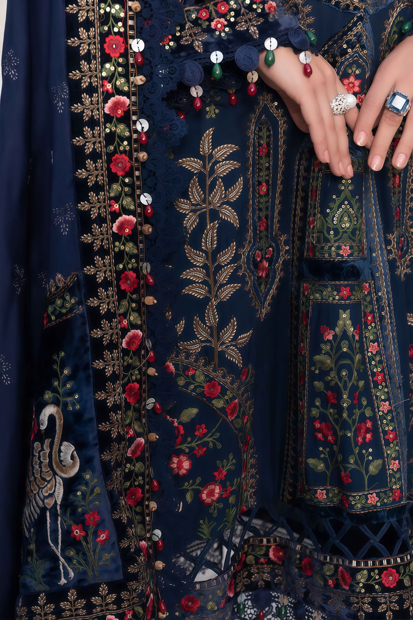Heavy Embroidered Dhanak Suit with Shawl & Trouser