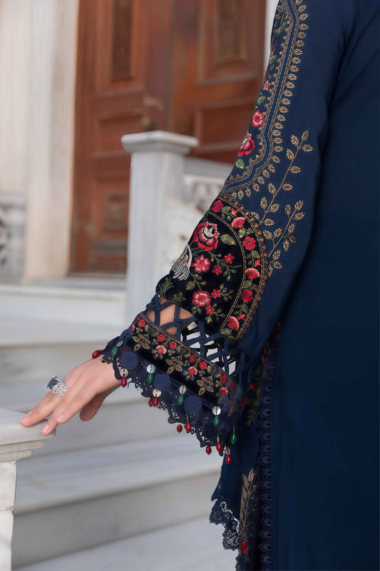 Heavy Embroidered Dhanak Suit with Shawl & Trouser