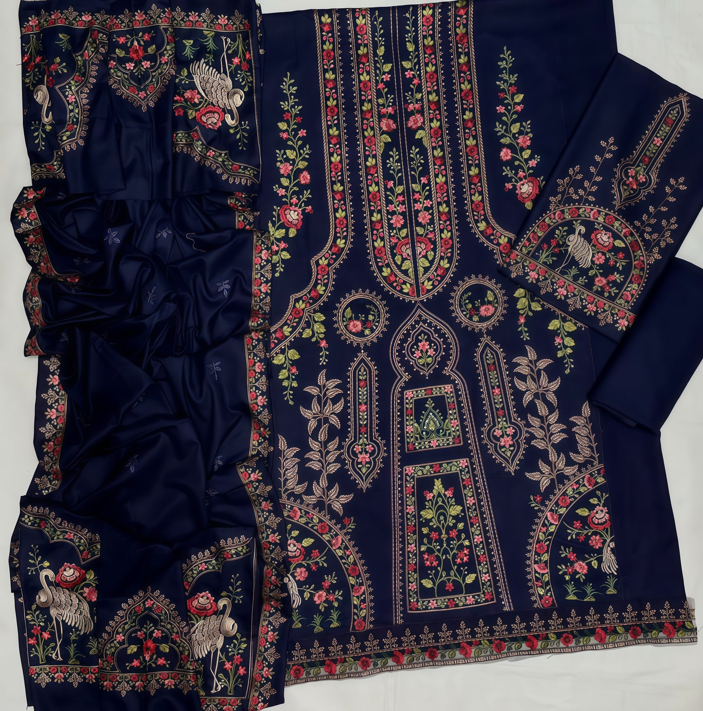 Heavy Embroidered Dhanak Suit with Shawl & Trouser
