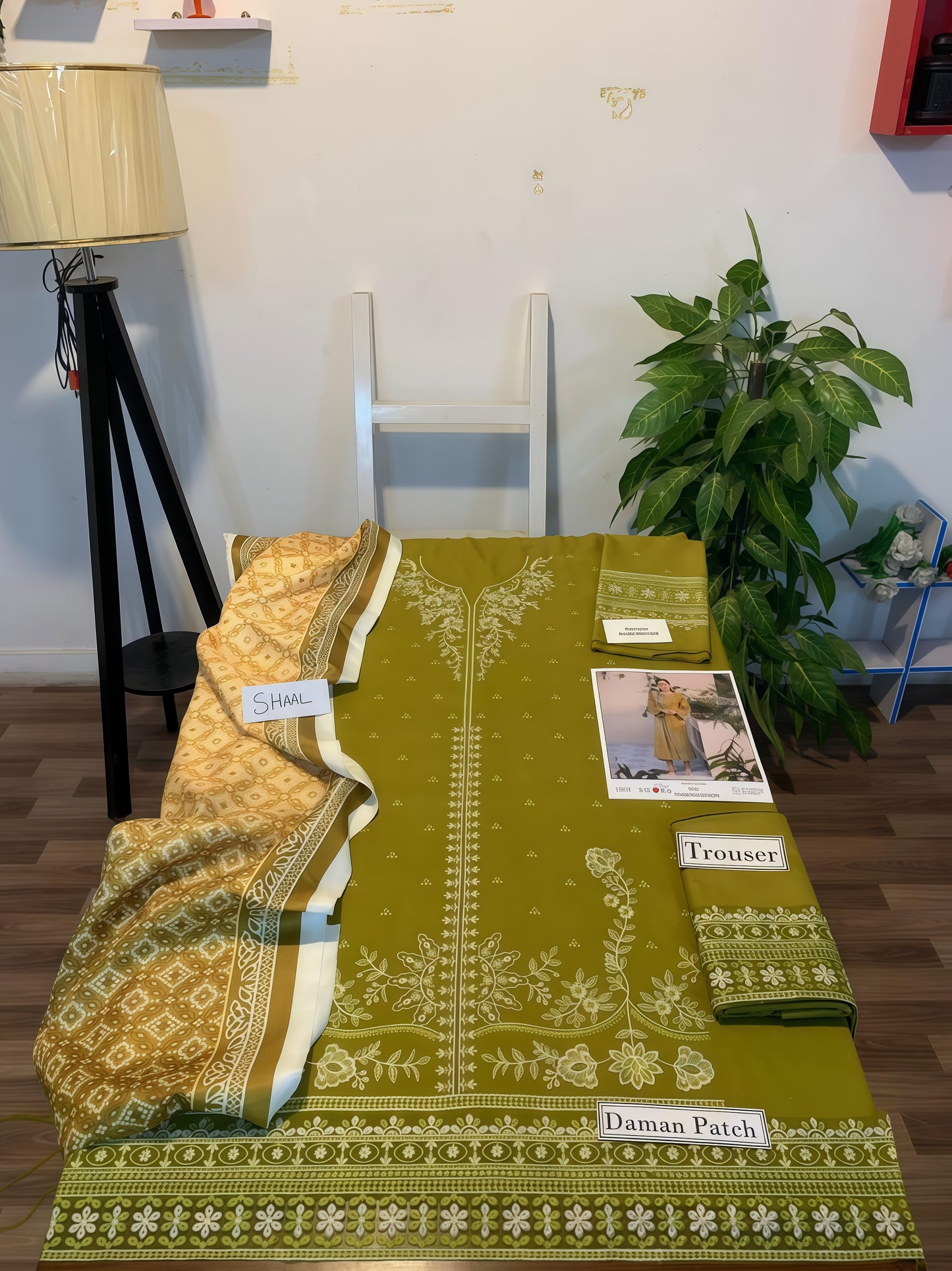 Shoya D#113 | Dhanak Embroidered Suit with Shawl & Trouser