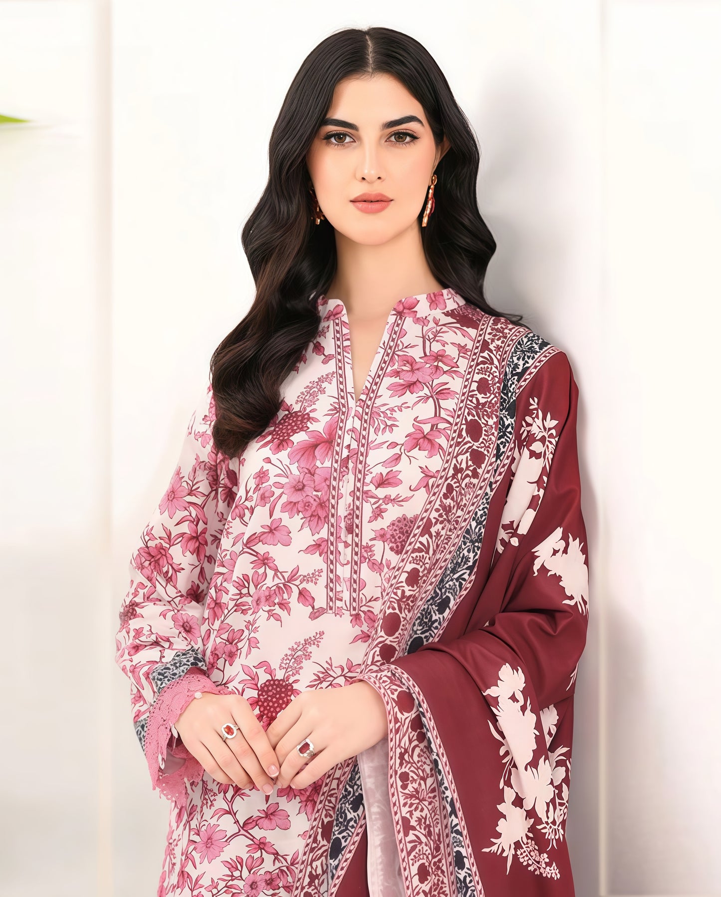 Premium Export Quality Dhanak 3PC Suit | Allover Printed Shirt & Trouser