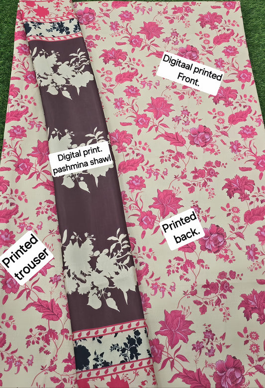 Premium Export Quality Dhanak 3PC Suit | Allover Printed Shirt & Trouser