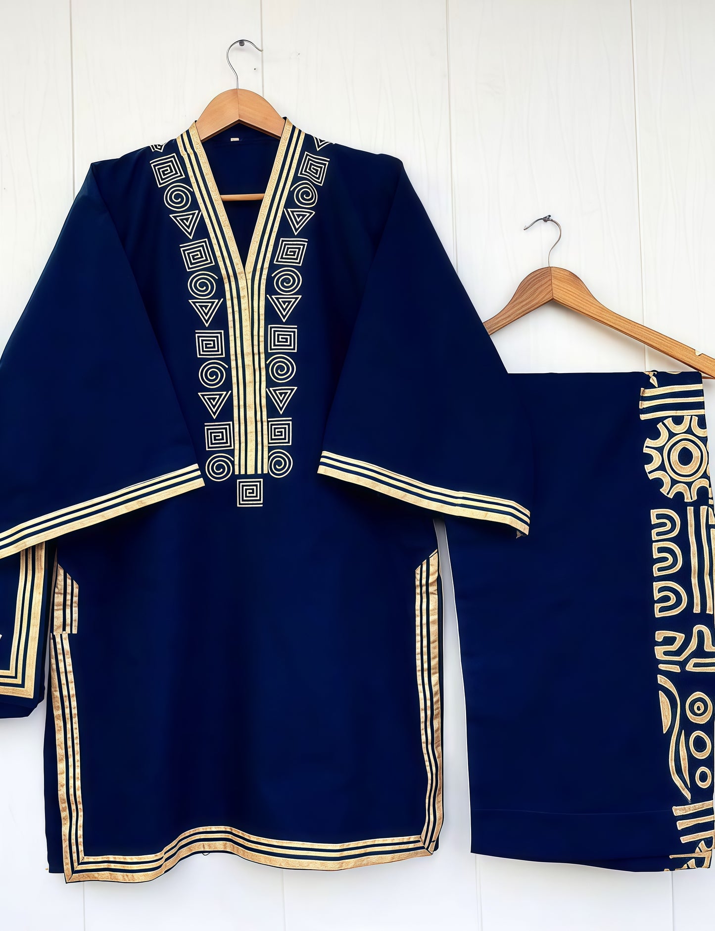 Lulusar Most Demanding Edition - 2PCS Unstitched Dhank Suit | Navy Blue with Heavy Embroidered Neck