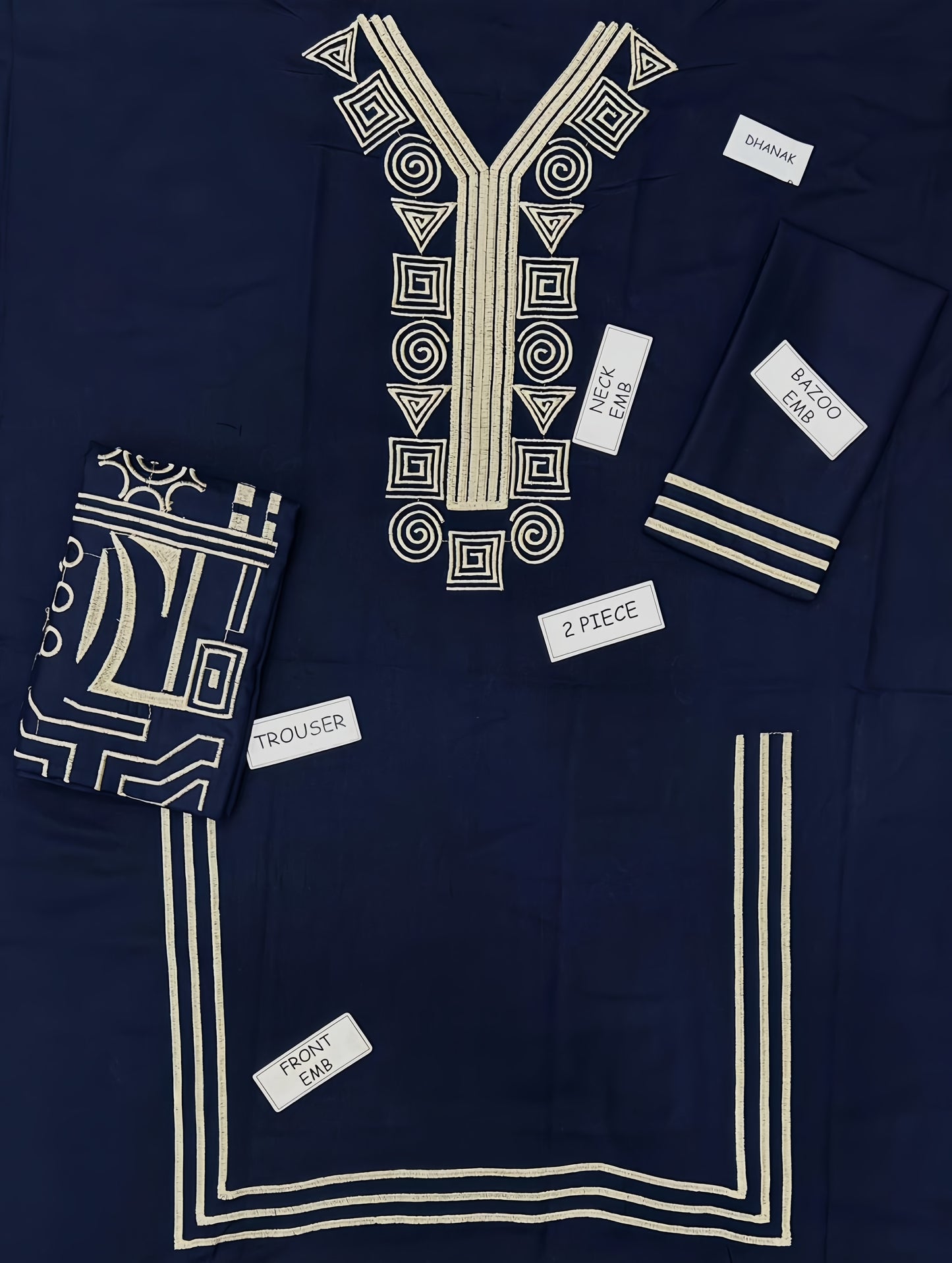 Lulusar Most Demanding Edition - 2PCS Unstitched Dhank Suit | Navy Blue with Heavy Embroidered Neck