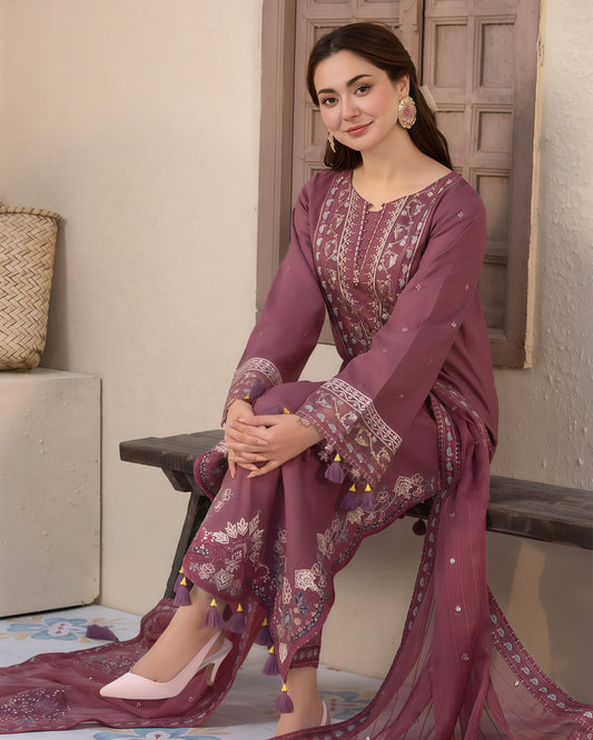 Coco 802 Winter Collection - Full Embroidered Dhank Suit with Shawl