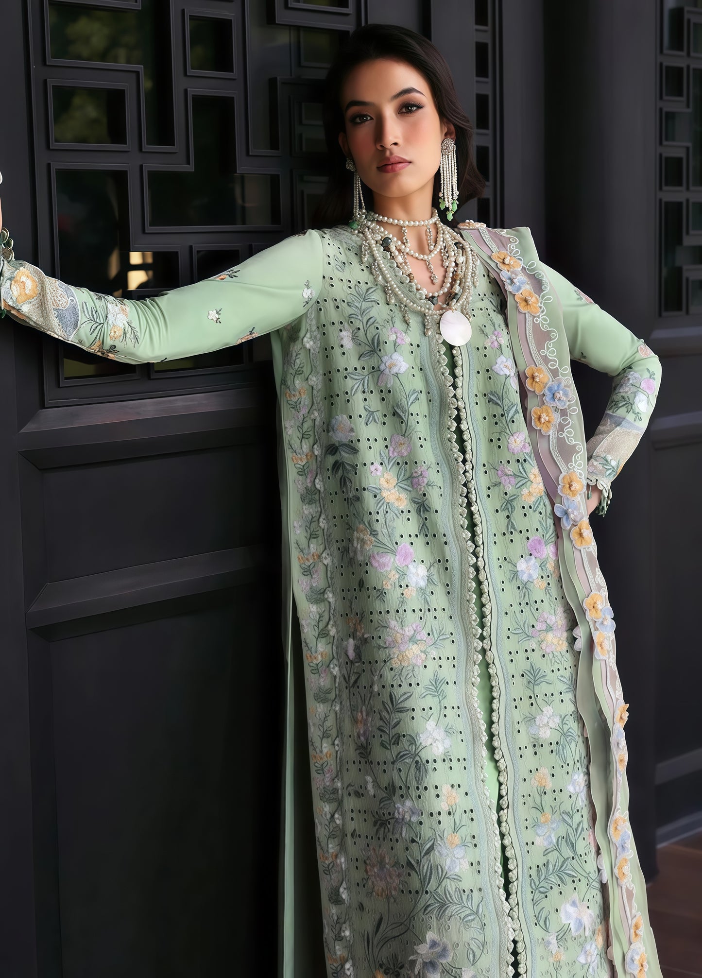"Elegant Multi-Embroidered Winter Shawl Suit