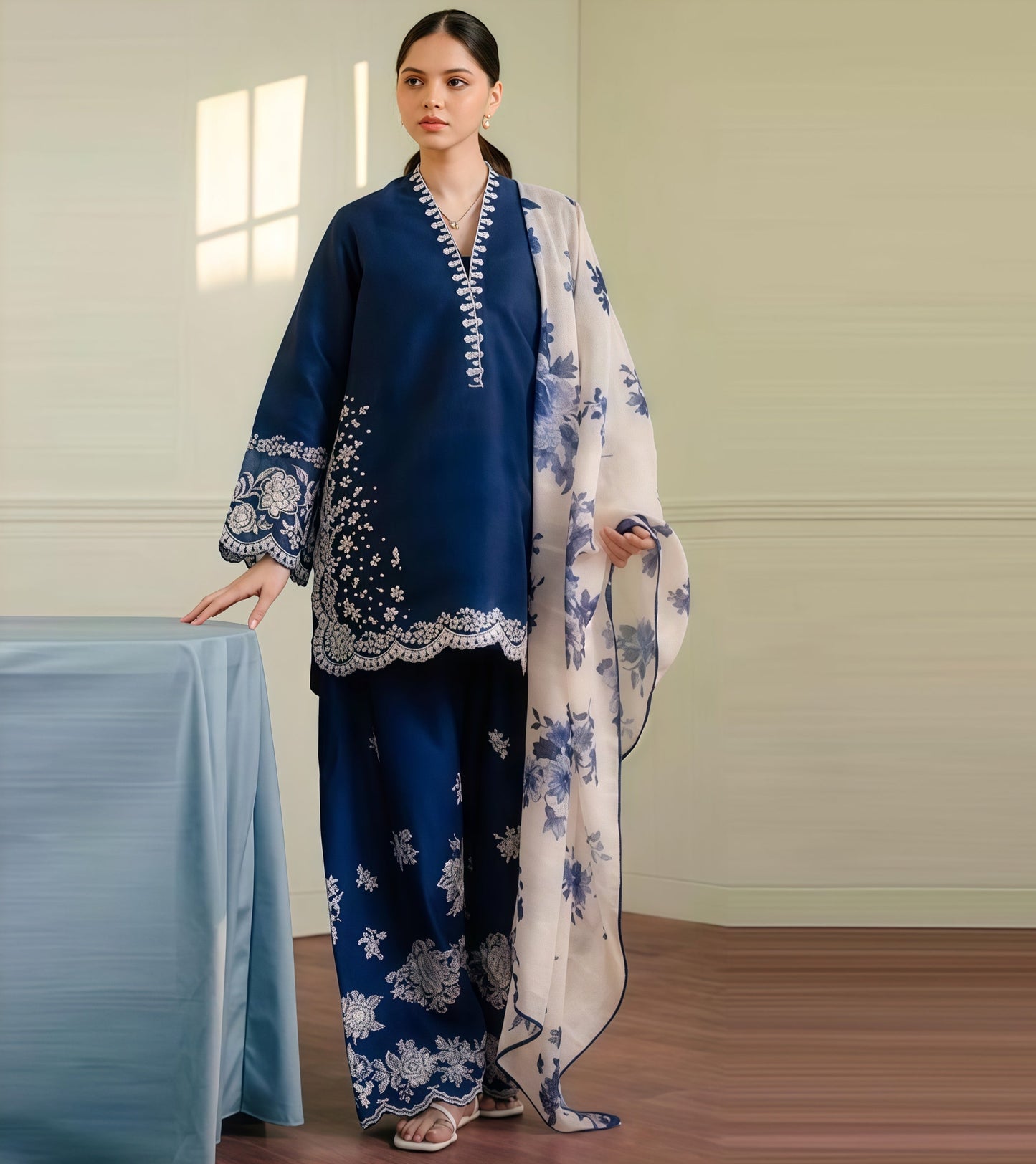 Exquisite Winter Embroidered 3PC Set – Dhanak Embroidered Shirt