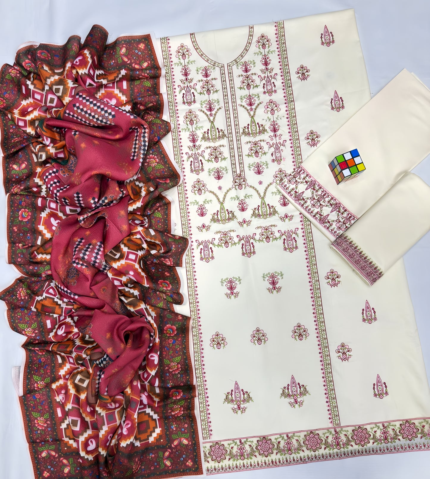 Elegant Qalamqar 5042 – Premium Embroidered 3PC Winter Set with Wool Shawl