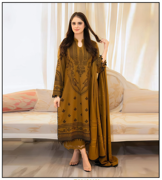 Sultani Jora D#115 | Heavy Embroidered Dhanak Suit with Shawl & Trouser