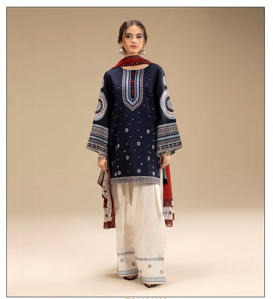 Dhanak Embroidered 3-Piece Suit with Pashmina Shawl