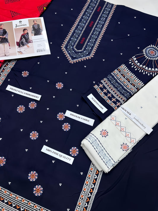 Dhanak Embroidered 3-Piece Suit with Pashmina Shawl