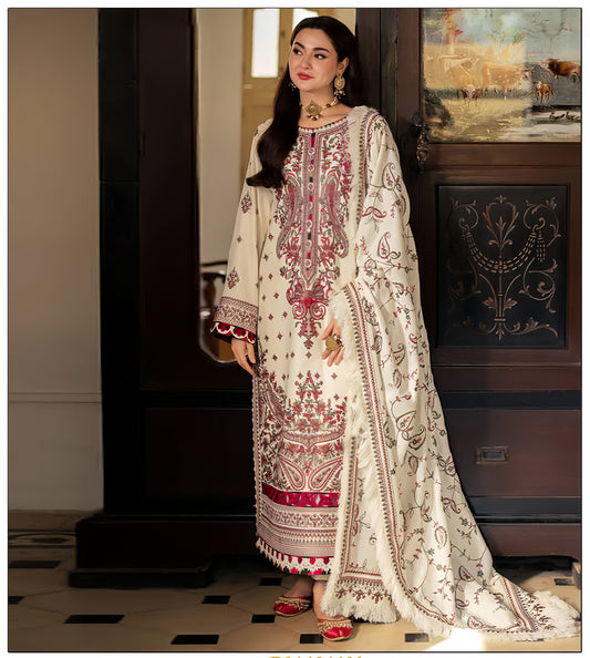 Embroider Dhanaked 3-Piece Suit with Pashmina Shawl