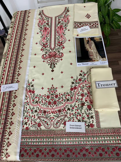 Embroider Dhanaked 3-Piece Suit with Pashmina Shawl