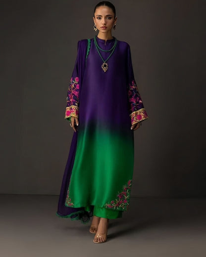 Embroidered Purple & Green 3-Piece Suit