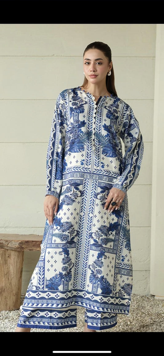 Blue Digital Printed 3-Piece Suit