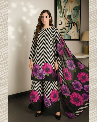 Chevron Stripe 3-Piece Printed Suit
