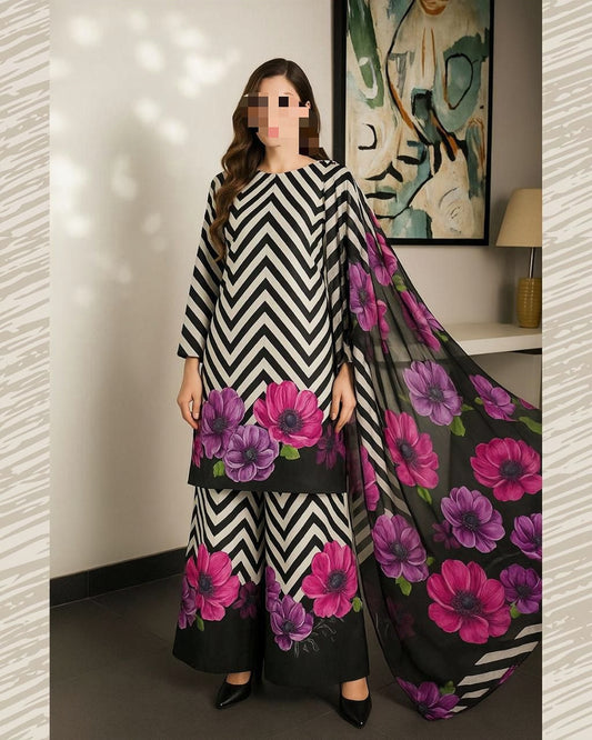 Chevron Stripe 3-Piece Printed Suit
