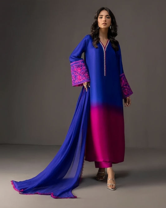 Digital Printed Shamooz Silk 3-Piece Suit