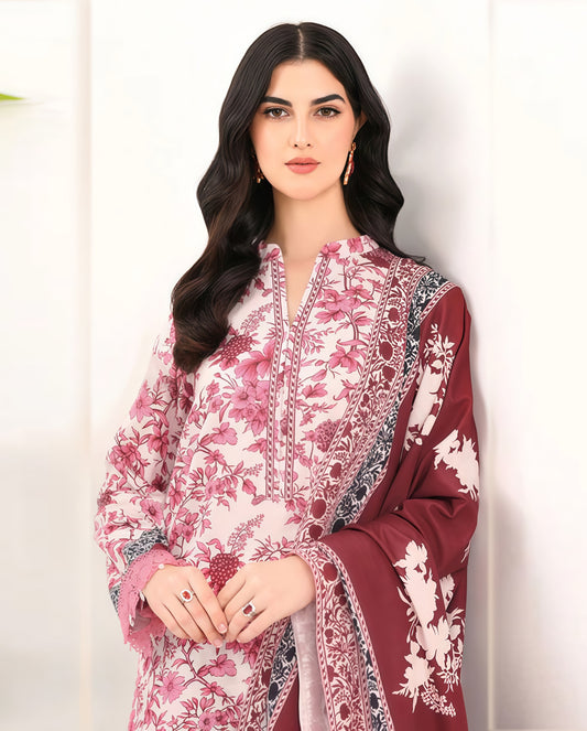 Premium Export Quality Dhanak 3PC Suit | Allover Printed Shirt & Trouser