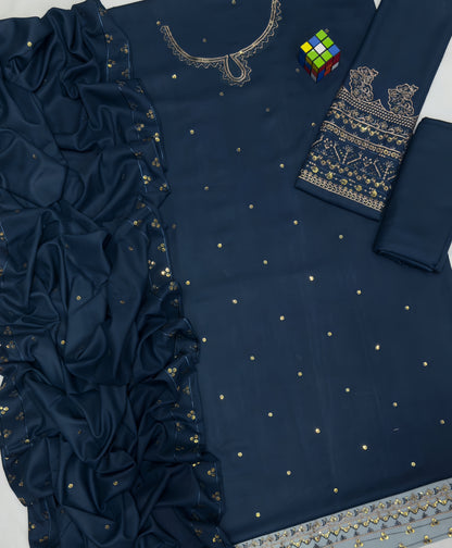 Qalamqar 7006 Winter Collection - Full Embroidered Dhank Suit