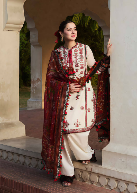 Elegant Qalamqar 5042 – Premium Embroidered 3PC Winter Set with Wool Shawl