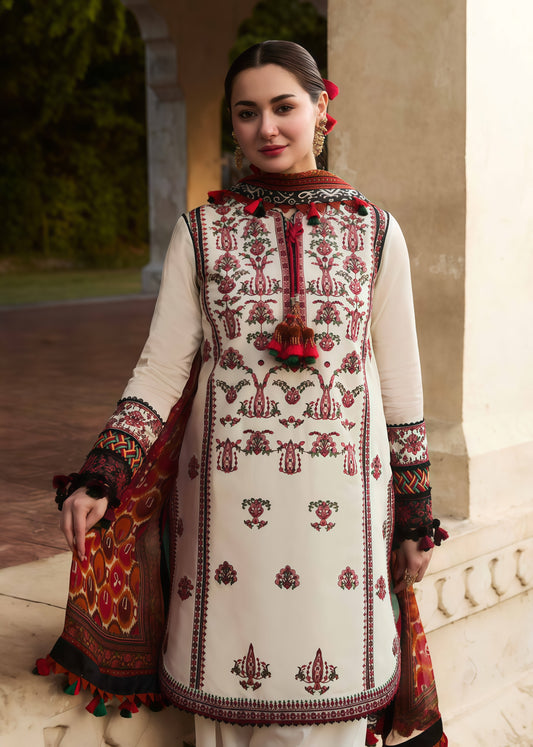 Elegant Qalamqar 5042 – Premium Embroidered 3PC Winter Set with Wool Shawl