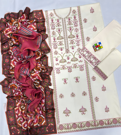Elegant Qalamqar 5042 – Premium Embroidered 3PC Winter Set with Wool Shawl
